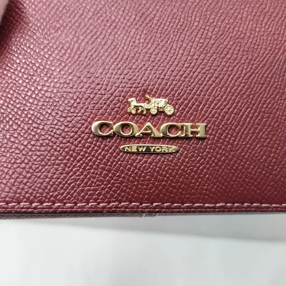 Coach Mini Serena Wine Red Crossgrain Leather Zipper Closure Crossbody Bag